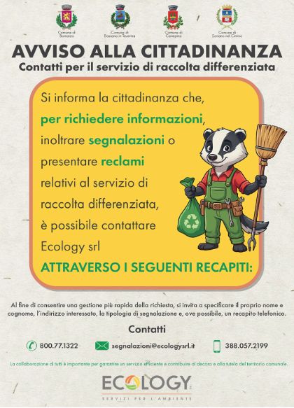 Servizio di Raccolta Differenziata: contatti utili per informazioni, segnalazioni e reclami
